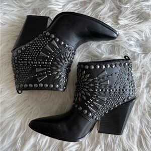 BCBGMAXAZRIA Creed Studded Leather Ankle Boots